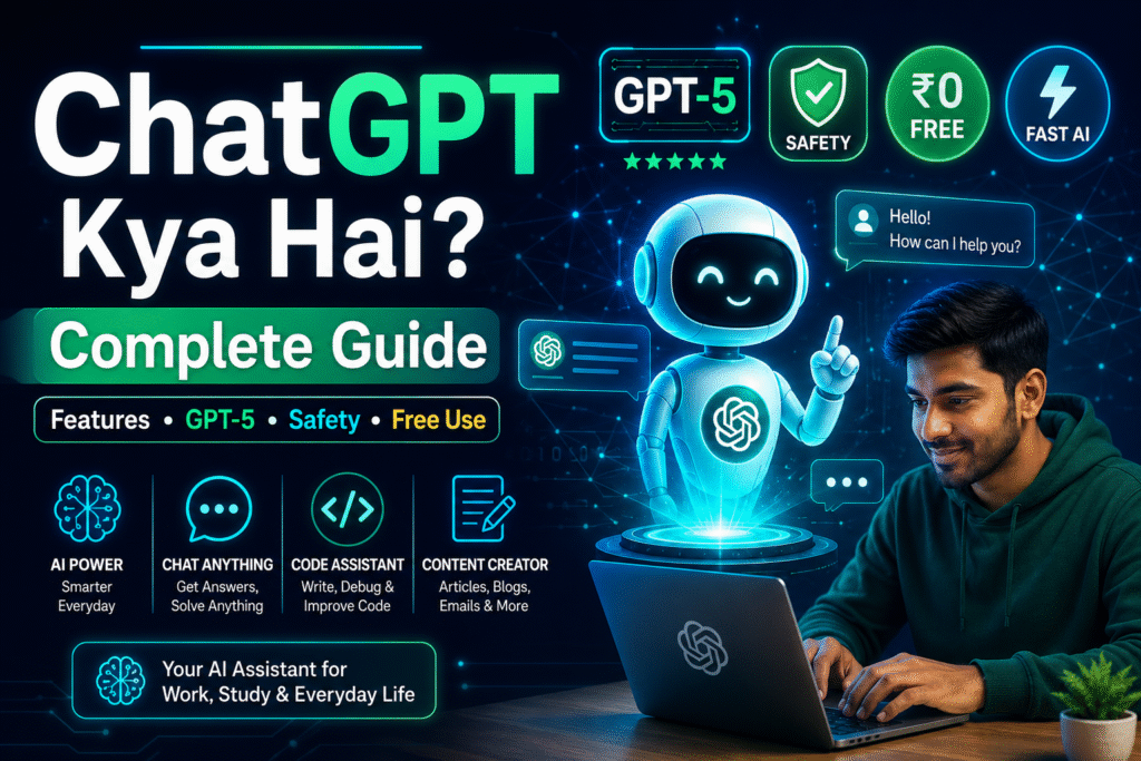 ChatGPT Kya Hai? (2026 Guide): What is ChatGPT, How It Works, Versions, Safety, Free Use & More 1 ChatGPT Kya Hai? Complete Guide