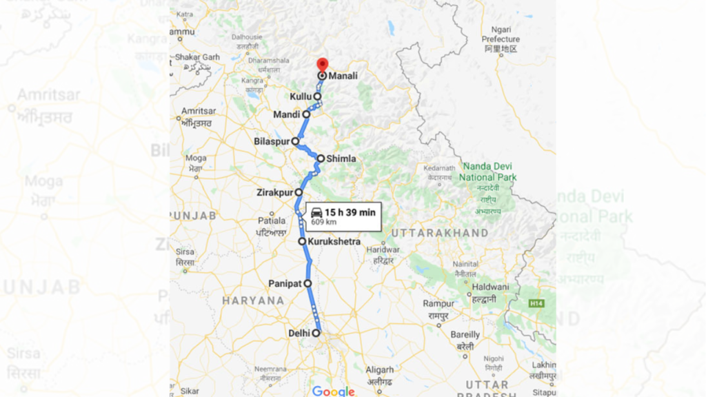 Delhi to Manali Distance